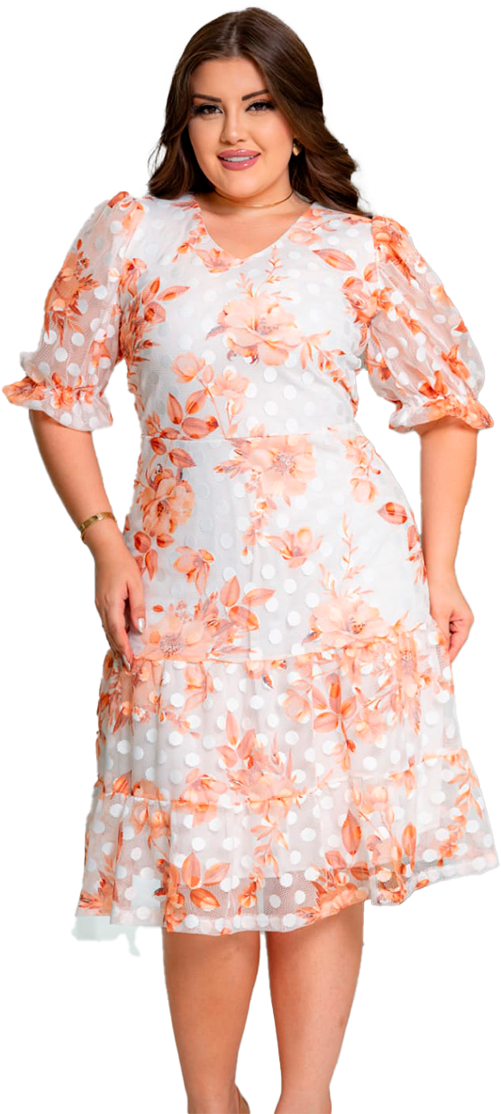 Vestido Plus Size Midi Feminino Manga 3 / 4