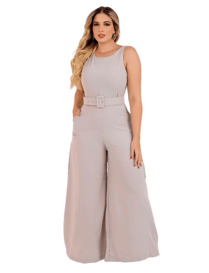 Macacão Pantalona Longo Feminino Com Cinto