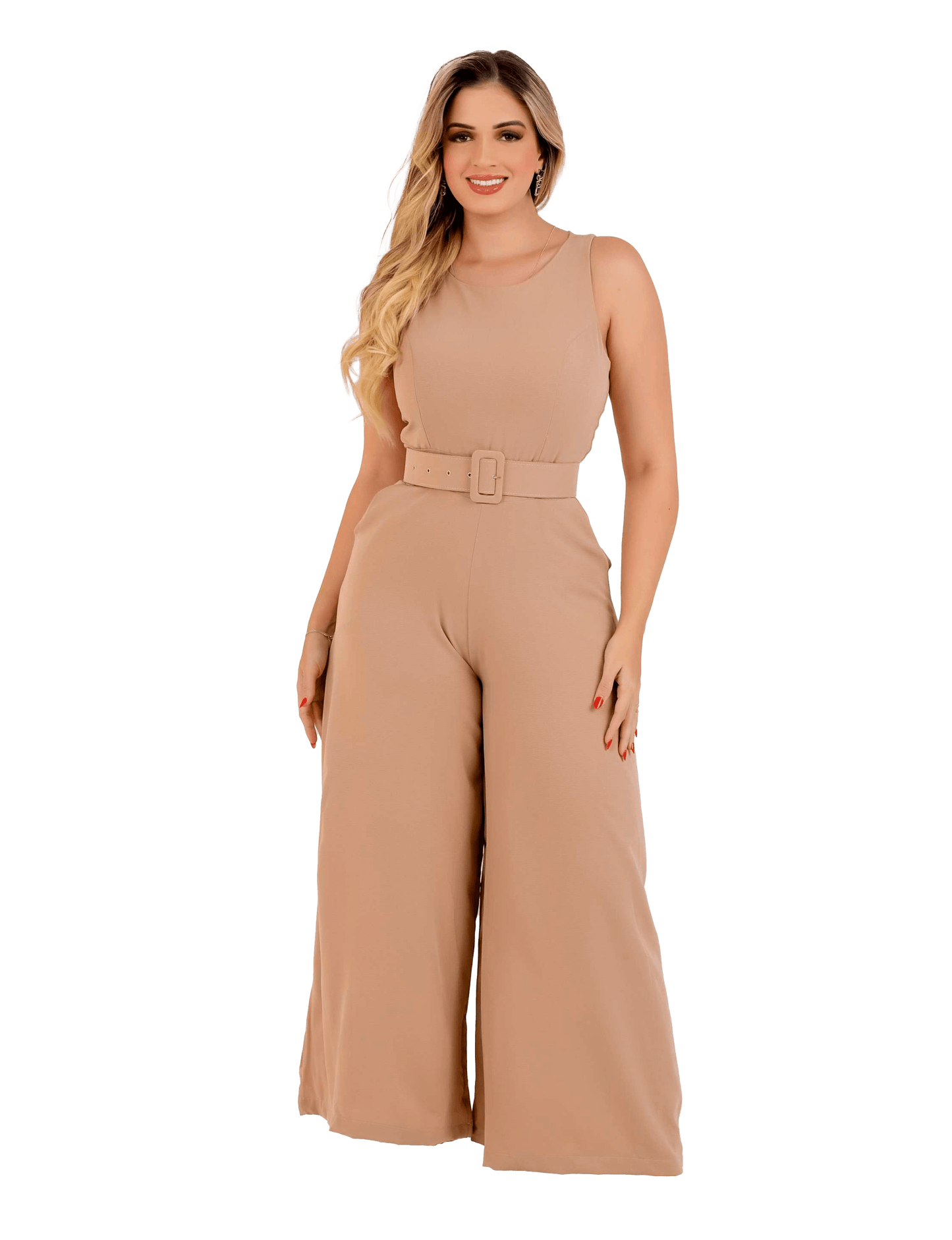 Macacão Pantalona Longo Feminino Com Cinto