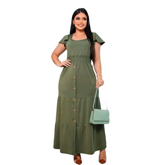 Vestido Fluit Feminino Plus Size Mangas Curtas