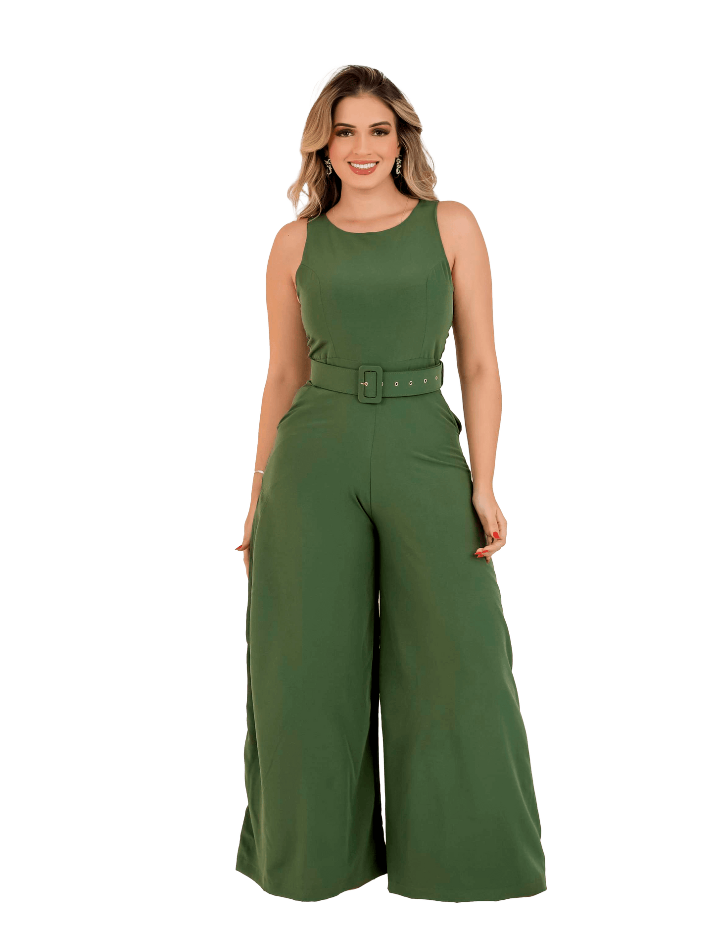 Macacão Pantalona Longo Feminino Com Cinto